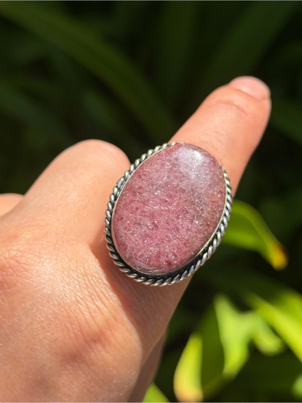 SIZE 8 925 Silver Plated Pink Rhodonite Ring 2491 - Picture 3 of 8